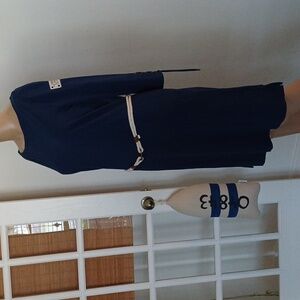 Lauren Ralph Lauren Nautical Belt Indigo Blue Cotton Pocket Shift Dress NWT S